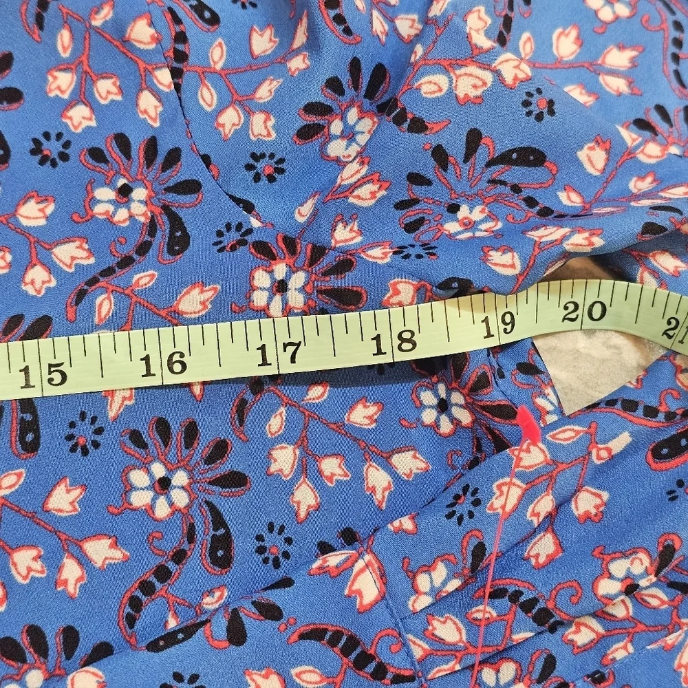 J.Crew Floral Blouse F3802 Small Blue Red Long Sleeve V-Neck FA16